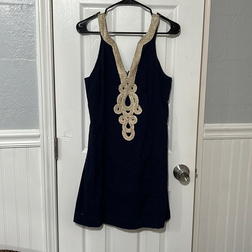 Lilly Pulitzer Emery Shift Dress In True Navy Starfish Eyelet
